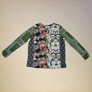 Tru Luxe, M | Boho Patch Design Flowy Button Down